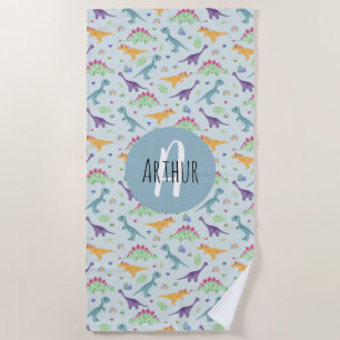 Toalha De Praia Meninos Fofos Azuis Dinossauros