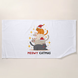 Toalha De Praia Meowy Catmas Gato Árvore de Natal Natal (2)