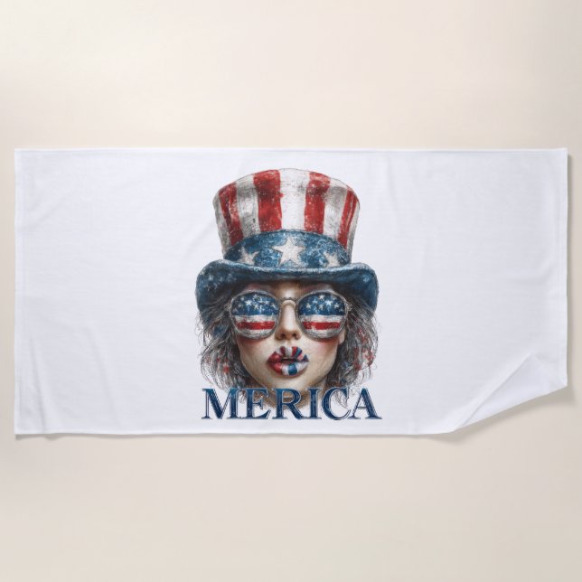 Toalha De Praia Merica Girl, 4 de julho Gelam Girl com estrelas (Frente)