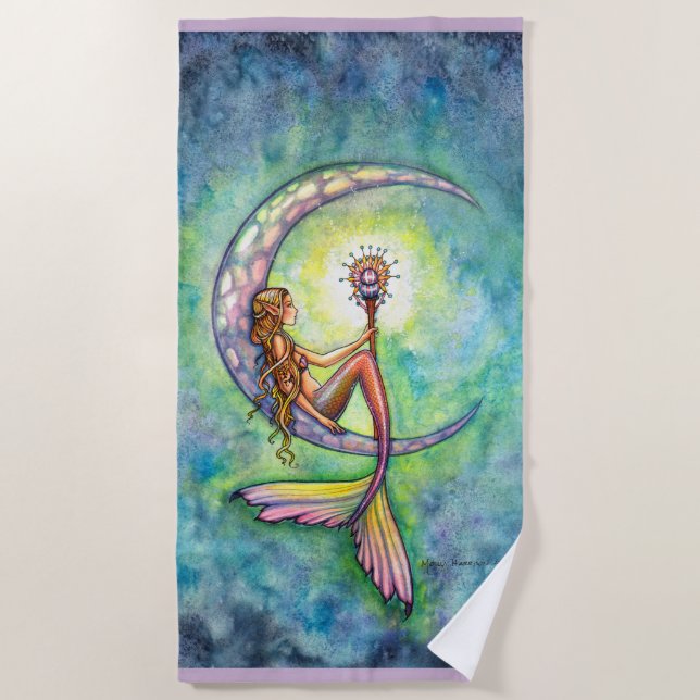Toalha De Praia Mermaid Moon Fantasy Art Beach Towel (Frente)