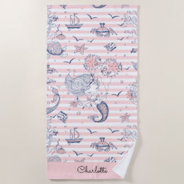 Toalha De Praia Mermaid Pink Stripe Beach Towel