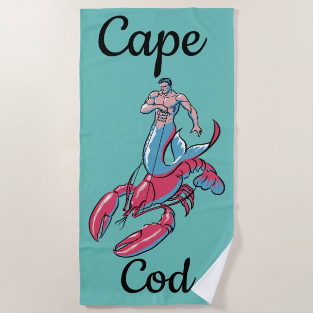 Toalha De Praia Merman Riding Lobster Beach Towel (Frente)