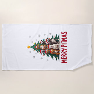 Toalha De Praia Merry Pitmas Pitbull Dog Ugly Christmas Sweater Tr