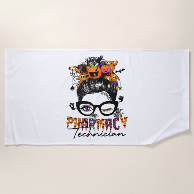 Toalha De Praia Messn Pharmacy Technician Halloween Party (Frente)