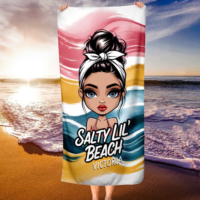 Toalha De Praia Messy Bun Salty Lil' Beach Personalized Name (Criador carregado)