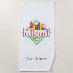 Toalha De Praia Miami Florida Estados Unidos Retro Skyline Vintage