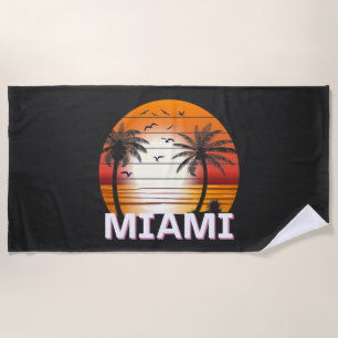 Toalha De Praia Miami Florida Vintage Palm Trees Summer Beach