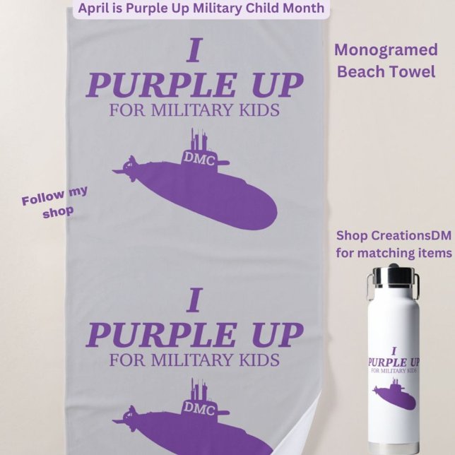 Toalha De Praia Militar-I Roxo para Crianças Militares MonogramaSu (Criador carregado)