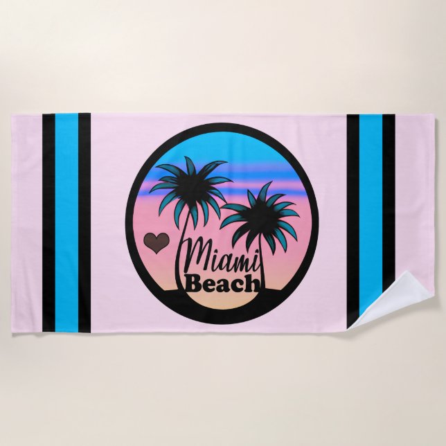 Toalha De Praia Minami Beach Blue e Pink Palm Trees (Frente)