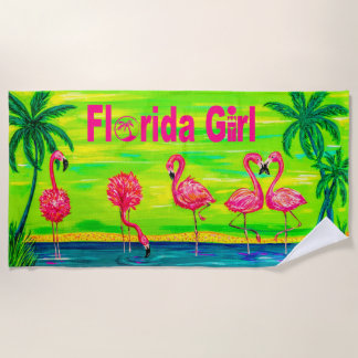 Toalha De Praia Mingling Flamingos Florida Girl Beach Towel
