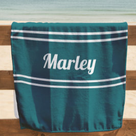 Toalha De Praia Mínimo Moderno Monograma Script Modelo Teal Verde