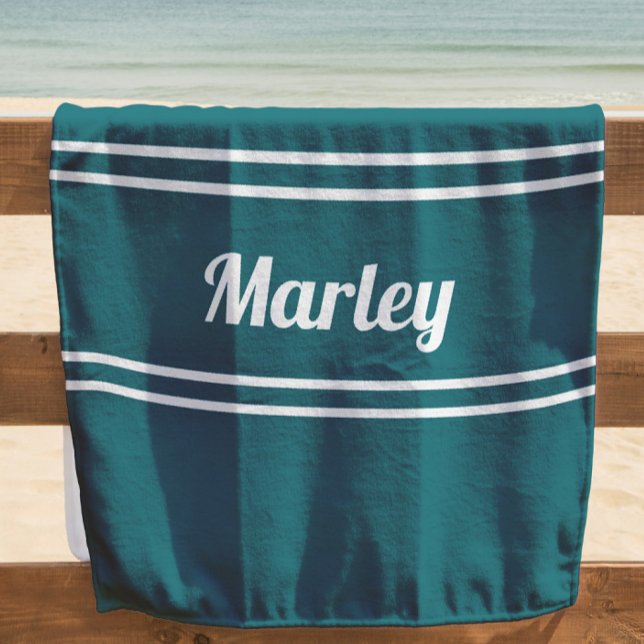 Toalha De Praia Mínimo Moderno Monograma Script Modelo Teal Verde (Criador carregado)