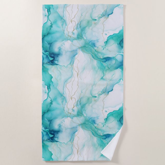 Toalha De Praia Mint Aqua Ink Marble (Frente)