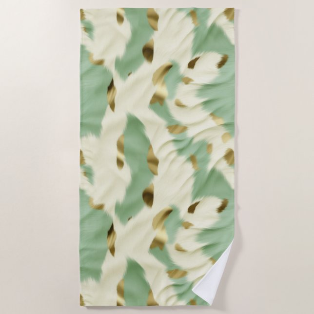 Toalha De Praia Mint Green Cream Dourado Cowhide (Frente)