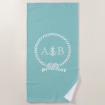 Toalha De Praia Mint Rope e Anchor Monogramados<br><div class="desc">O design moderno e moderno apresenta uma ilustração náutica de corda e âncora e pode ser personalizado com seu monograma,  iniciais,  nome ou texto de sua escolha para um presente do tipo.</div>