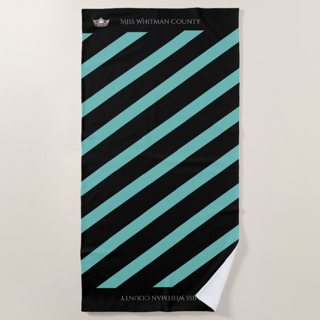 Toalha De Praia Miss América Aqua Stripe SLVR Crown Beach Towel (Frente)