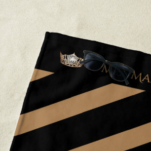 Toalha De Praia Miss América Mocha Stripe Crown Beach Towel