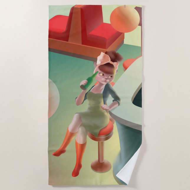 Toalha De Praia Miss Meow - Bar Noturno (Frente)