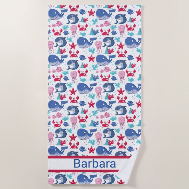 Toalha De Praia Miúdos Baleias Monogramas (Frente)