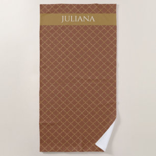 Toalha De Praia Mocha Dourado Quatrefoil Personalizado
