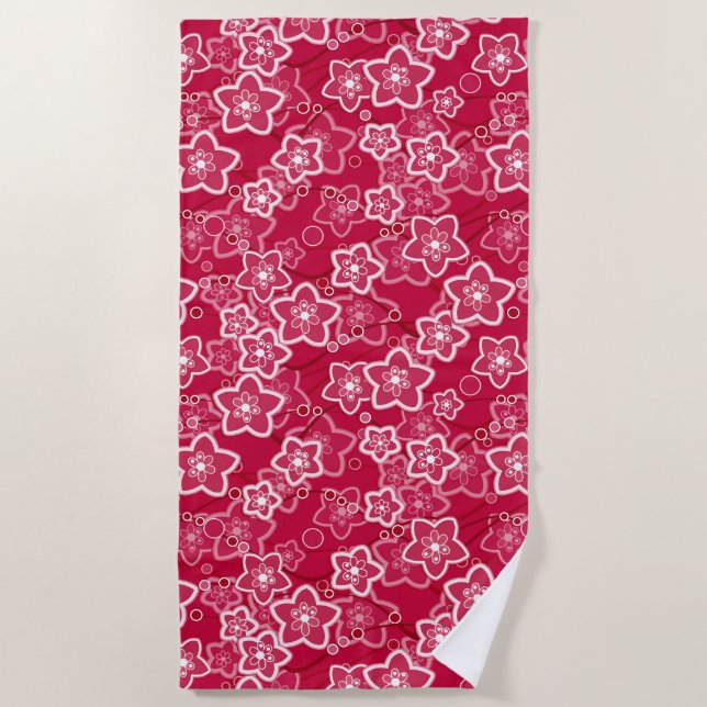 Toalha De Praia modelo de moda rústica floral vermelha (Frente)