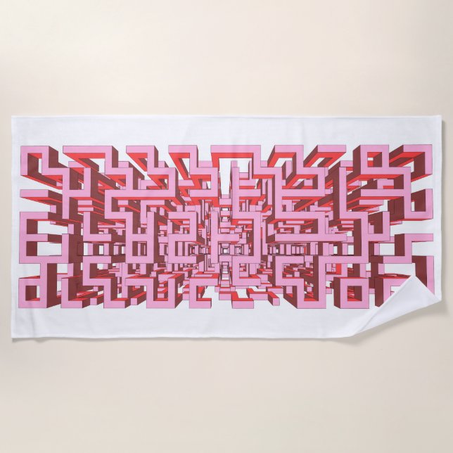 Toalha De Praia Modern 3D Pink Maze Beach Towel (Frente)
