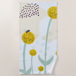 Toalha De Praia Modern Abstract Botanical Yellow Billy Button