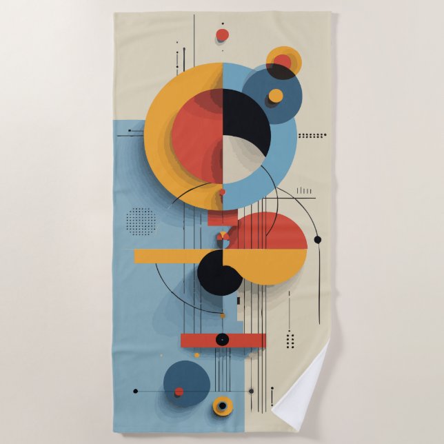 Toalha De Praia Modern Abstract Geometric Art Composition (Frente)