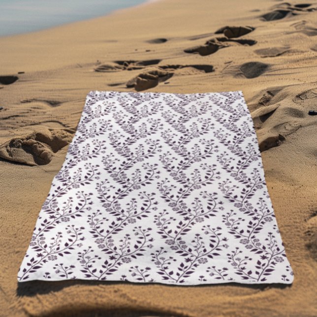 Toalha De Praia Modern Boho Floral Pattern Plum White (Criador carregado)