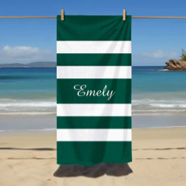 Toalha De Praia Modern Elegant Green White Stripes Pattern Name