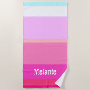 Toalha De Praia Modern Hot Pink Strips Personalizado