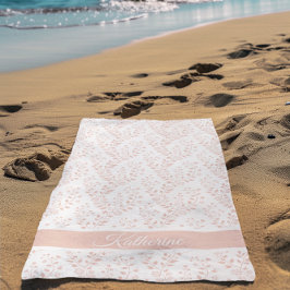 Toalha De Praia Modern Minimalist Dusty Rose White Floral Script
