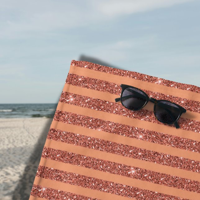 Toalha De Praia Modern Orange Mango Glitter Style Vertical Stripes (Criador carregado)