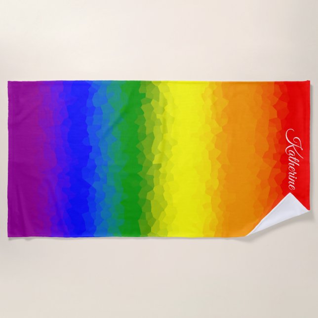Toalha De Praia Modern Rainbow Mosaic Script Name  (Frente)