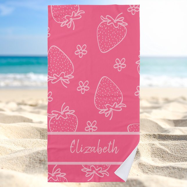 Toalha De Praia Modern Stylish Trendy Cute Girly Strawberry  (Criador carregado)
