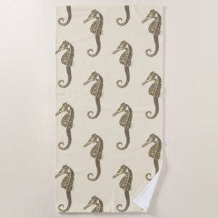 Toalha De Praia Modern Vintage Dourado Cavalo Marrom em Beige Crea