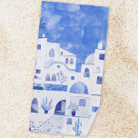Toalha De Praia Modern Watercolor Santorini Ilha Grega<br><div class="desc">Uma pintura de aquarela azul e branca da aldeia de Oia,  na ilha grega de Santorini.</div>