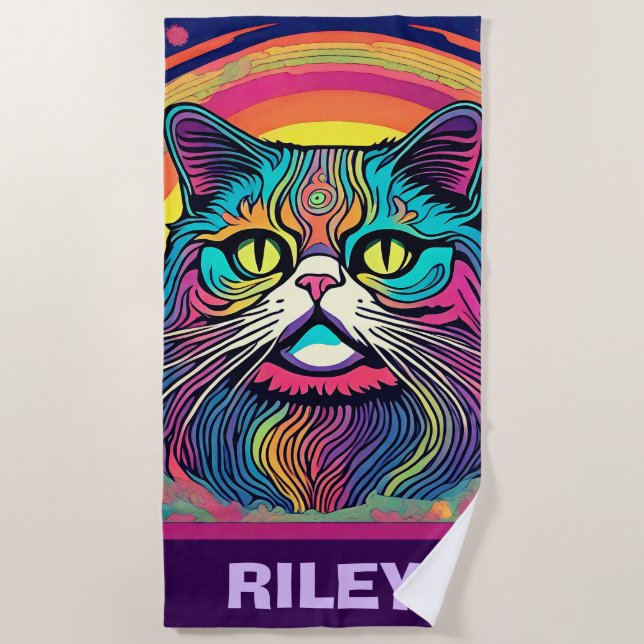 Toalha De Praia Modern Zen Cat (Frente)