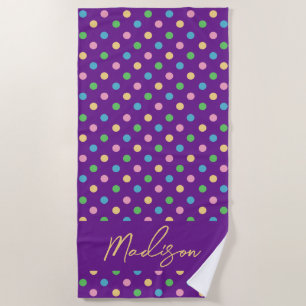 Toalha De Praia Moderno Chic Bolinhas Personalizado Roxo