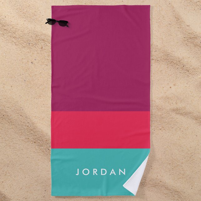 Toalha De Praia Moderno Estilo Roxo Rosa Turquesa Bloco de Cor (Criador carregado)