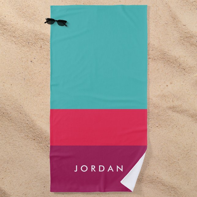 Toalha De Praia Moderno Estilo Turquesa Rosa Roxo Bloco de Cor (Criador carregado)
