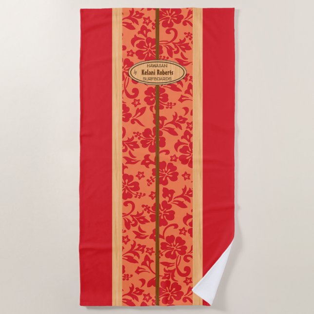 Toalha De Praia Mokuleia Hawaiai Faux Wood Monograma Surfboard (Frente)
