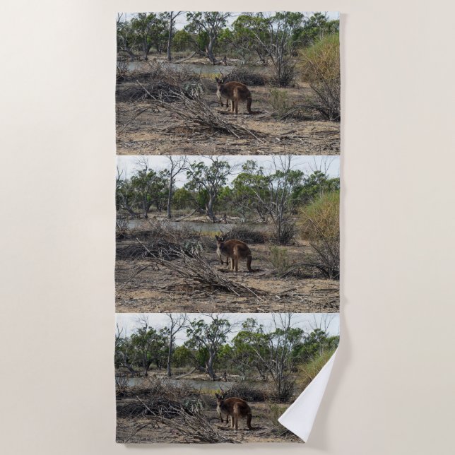 Toalha De Praia Momento Tranquilo: Canguru Australiano em Billabon (Frente)