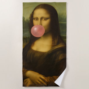 Toalha De Praia Mona Lisa Piscando Goma-Bolha Rosa