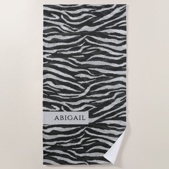 Toalha De Praia Monochrome Animal Print and Name (Frente)