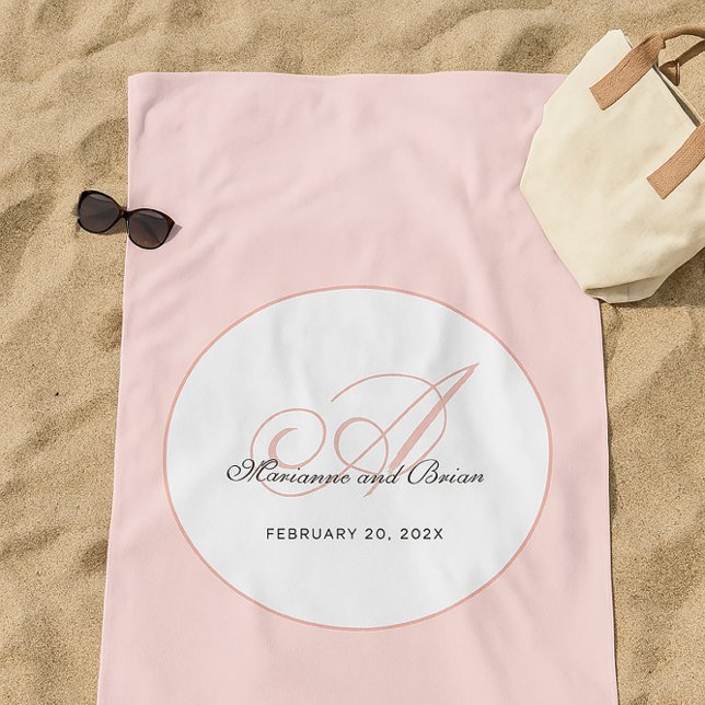 Toalha De Praia Monogram Blush Pink and White (Wedding anniversary or honeymoon memory gift)