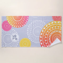 Toalha De Praia Monograma Aleatório de Mandala Amarelo Vibrante