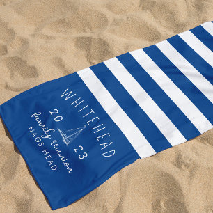 Toalha De Praia Monograma Azul de Strike Blue de veleiro náutico