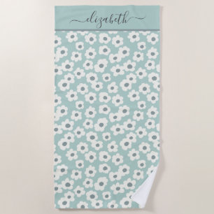 Toalha De Praia Monograma Boho Verde Sage Branco Cinza Floral