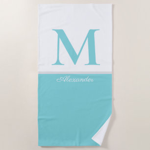 Toalha De Praia Monograma Branco Azul Moderno Costeiro